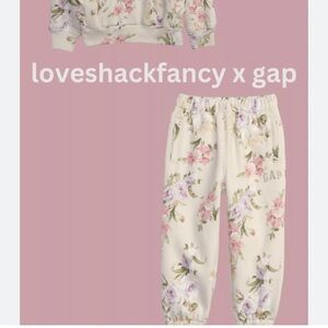 LoveShackFancy Floral Sweatpants - Cream and Pink
